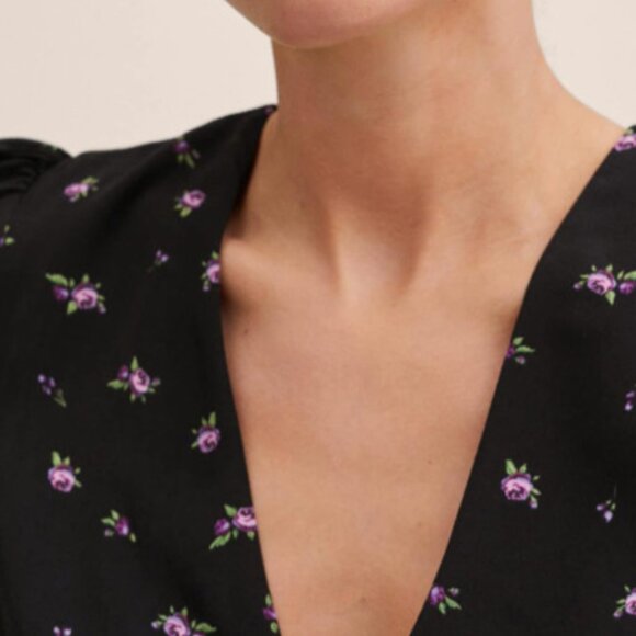 Mango Black Floral Print Long Dress, 3/4 sleeves size L - Picture 3 of 4